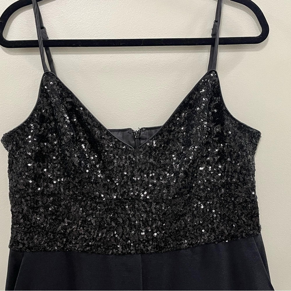Eliza J Black jumpsuit sequin top spaghetti strap zip back empire waist size 14 - Picture 4 of 14